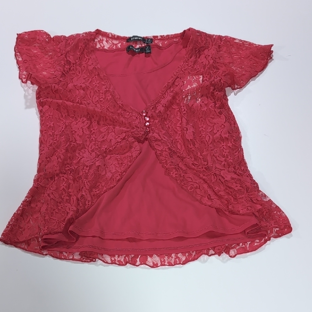 Rue21 Red Lace Blouse Y2K with Short Ruffle Sleeves Romantic Vintage Medium - Picture 3 of 11